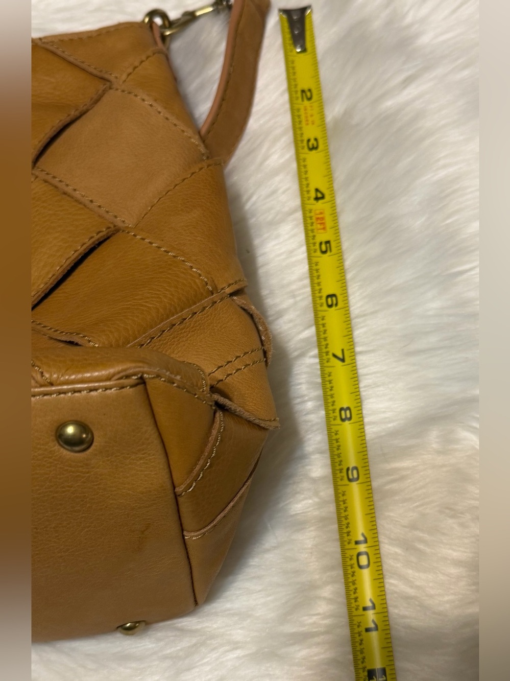 American Leather Co Mercer Woven Leather Hobo Shoulder Bag in Cognac Brown - Picture 11 of 11